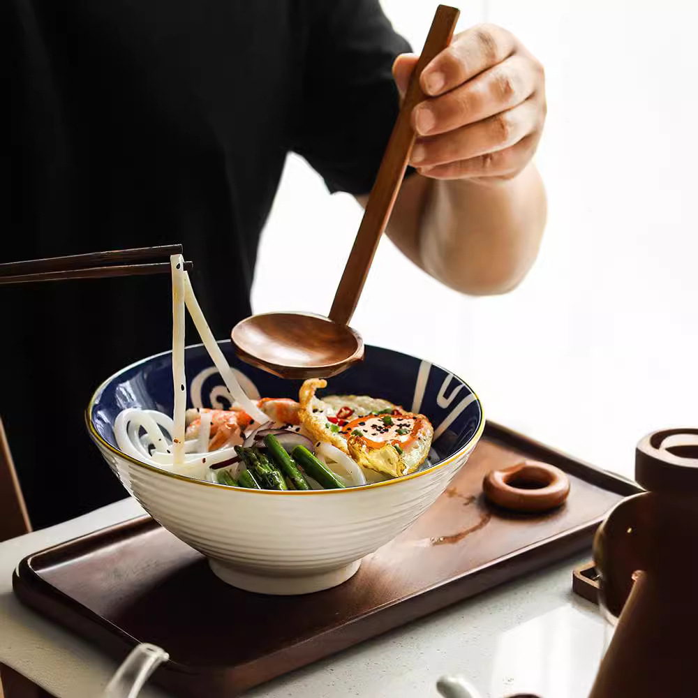 Japanese Ramen Bowl Underglaze Ceramic Tableware Bamboo Hat Bowl Large Soup Bowl Noodle Bowl Household Ceramic Bowl Noodle Bowl Soup Bowl details Picture
