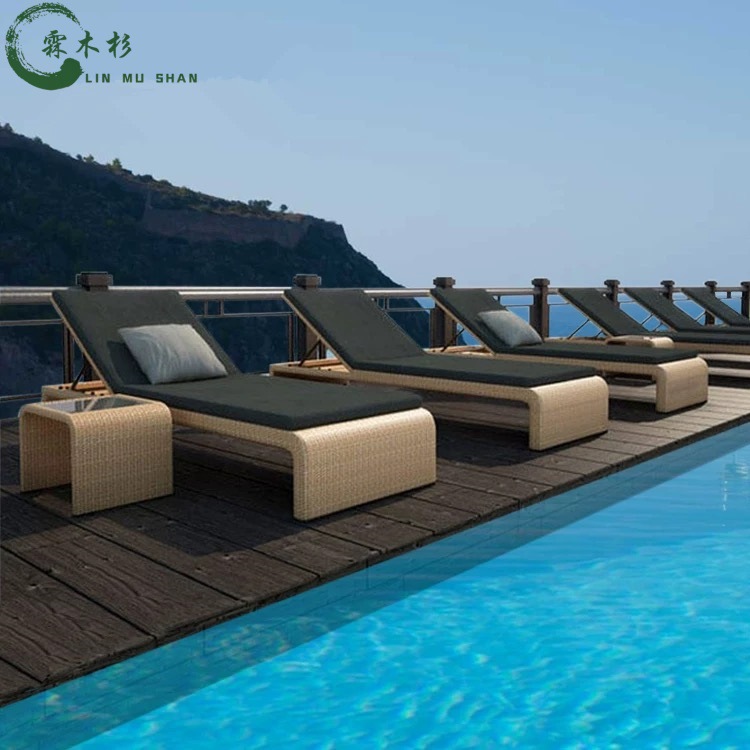 户外躺椅阳台别墅躺床游泳池休闲沙滩椅庭院折叠藤编民宿躺椅白色