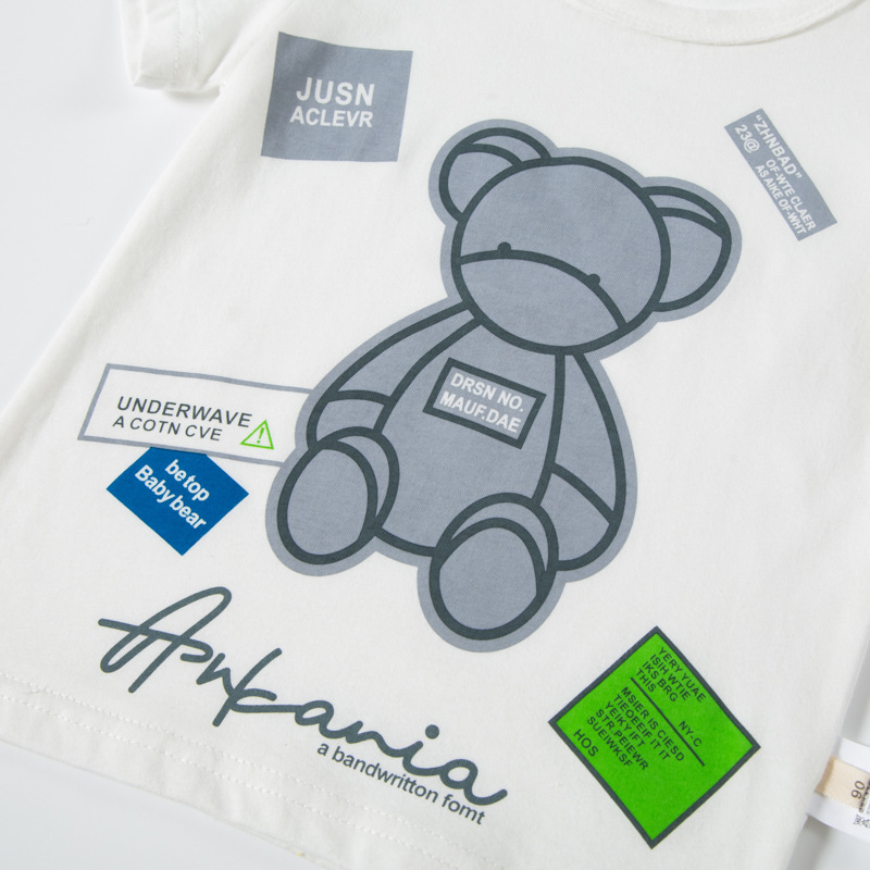 2024 summer children's cartoon short-sleeved T-shirt, Korean children's clothing trendy brand, bear print for boys and babies, top delivery service details Picture