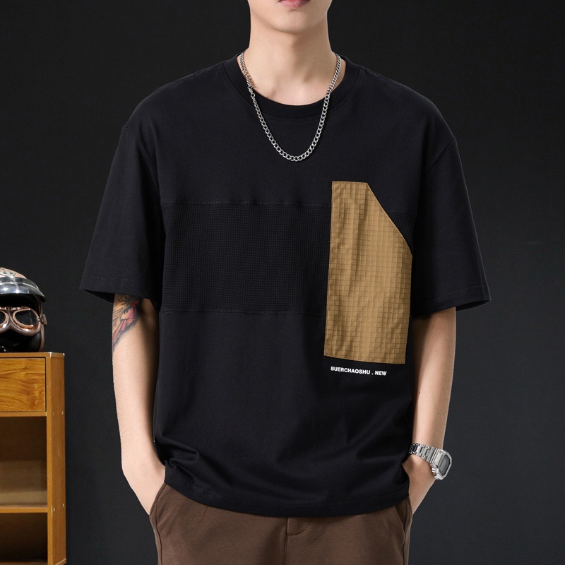 Patchwork trendy brand short-sleeved T-shirt for men's summer 2025 new large-sized high-end clothing, a heavyweight white top T-shirt Application Scenario