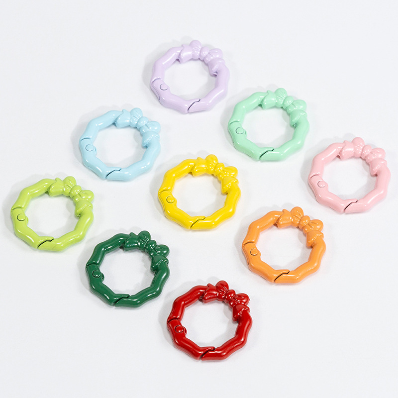 Flower ring spring buckle, circular open ring, bow, spring ring, keychain, DIY accessory, alloy connection ring wholesale Item Picture