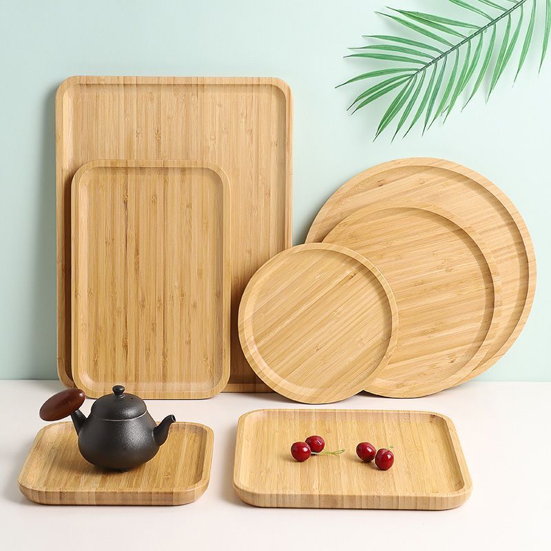 日式全竹托盘家用干泡盘圆形披萨烧烤餐盘木质糕点盘正方形水杯盘