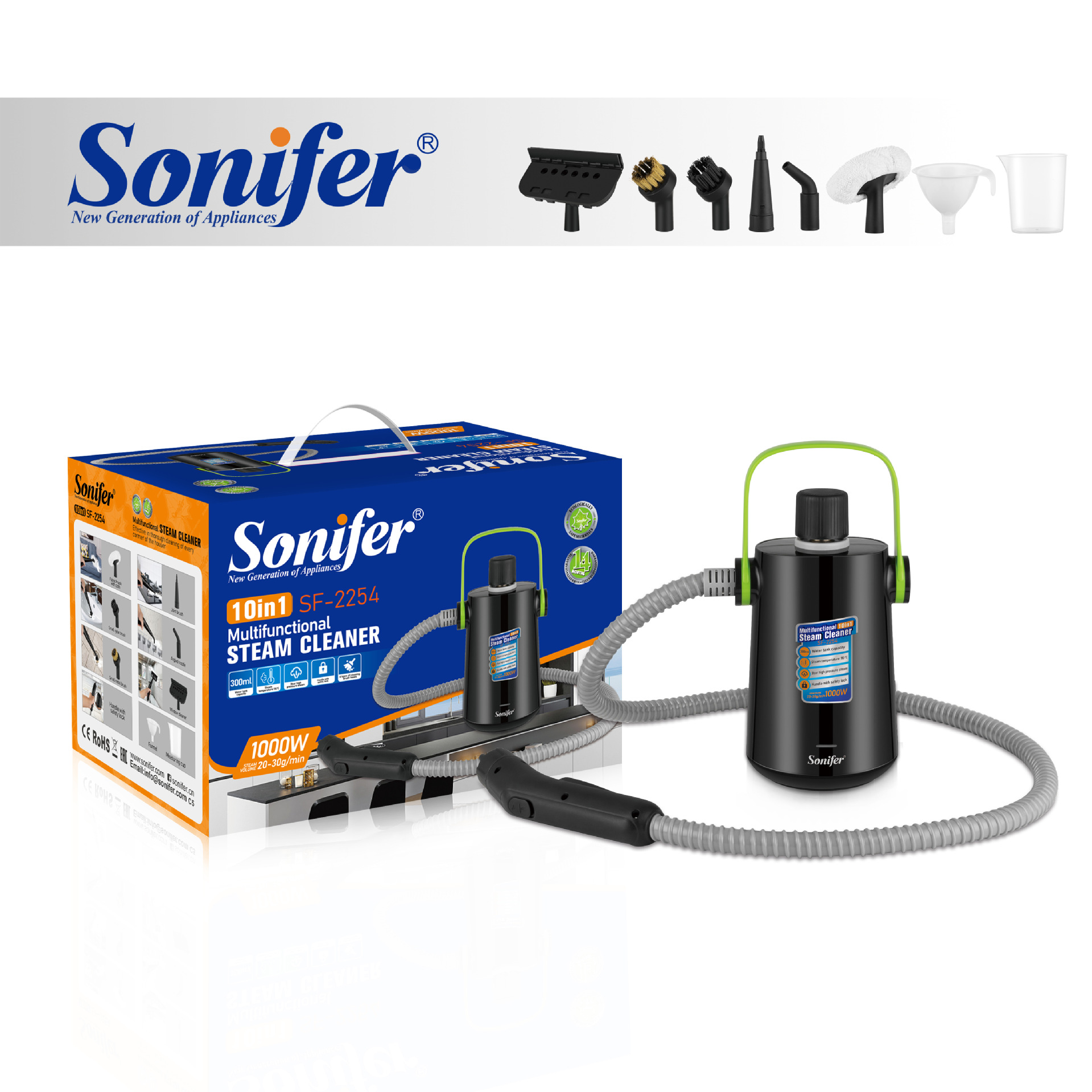 Sonifer SF-2254跨境家用欧规10合一多功能蒸汽机  Steam Cleaner