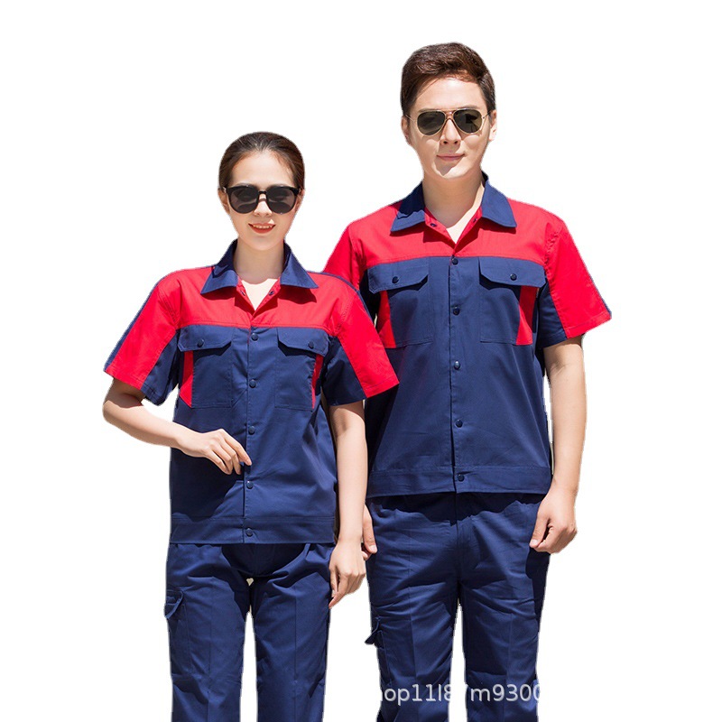 Cotton short-sleeved work clothes summer workclothes welding clothes machine repair electrical clothing engineering clothing embroidery printing and hot stamping Item Picture