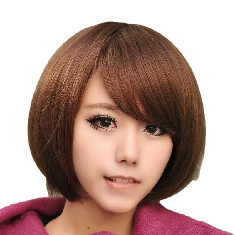 Wig woman short hair handsome BOBO realistic Bob wig short straight hair diagonal bangs fashion trimming hair set Item Picture