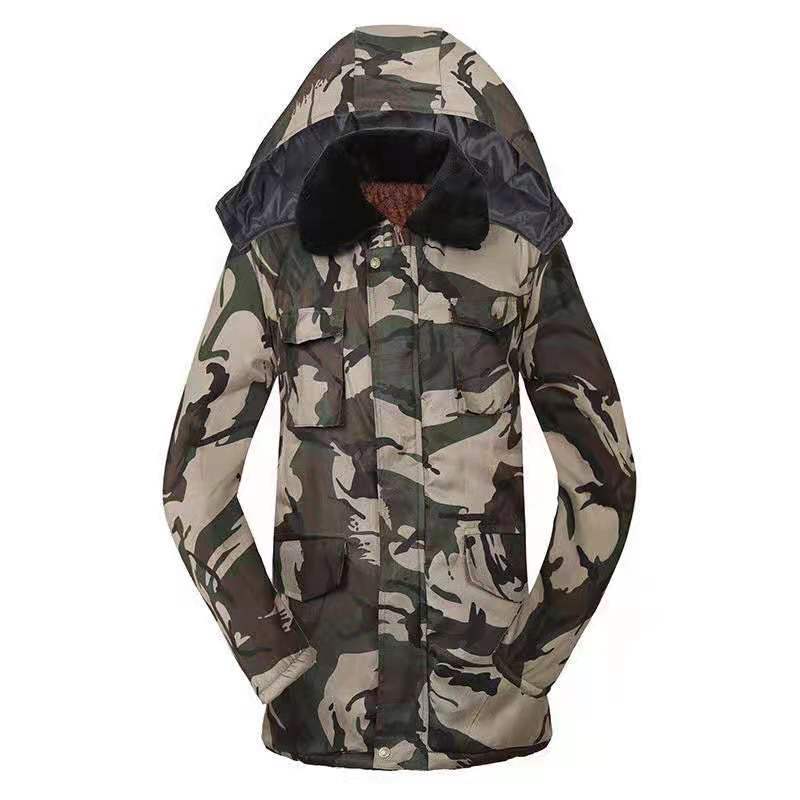 Winter camouflage overcoats, men's thickened cold-proof and warm short clothes, medium-long labor protection cotton-padded clothes, military cotton-padded overcoats, and thick cotton-padded jackets Item Picture