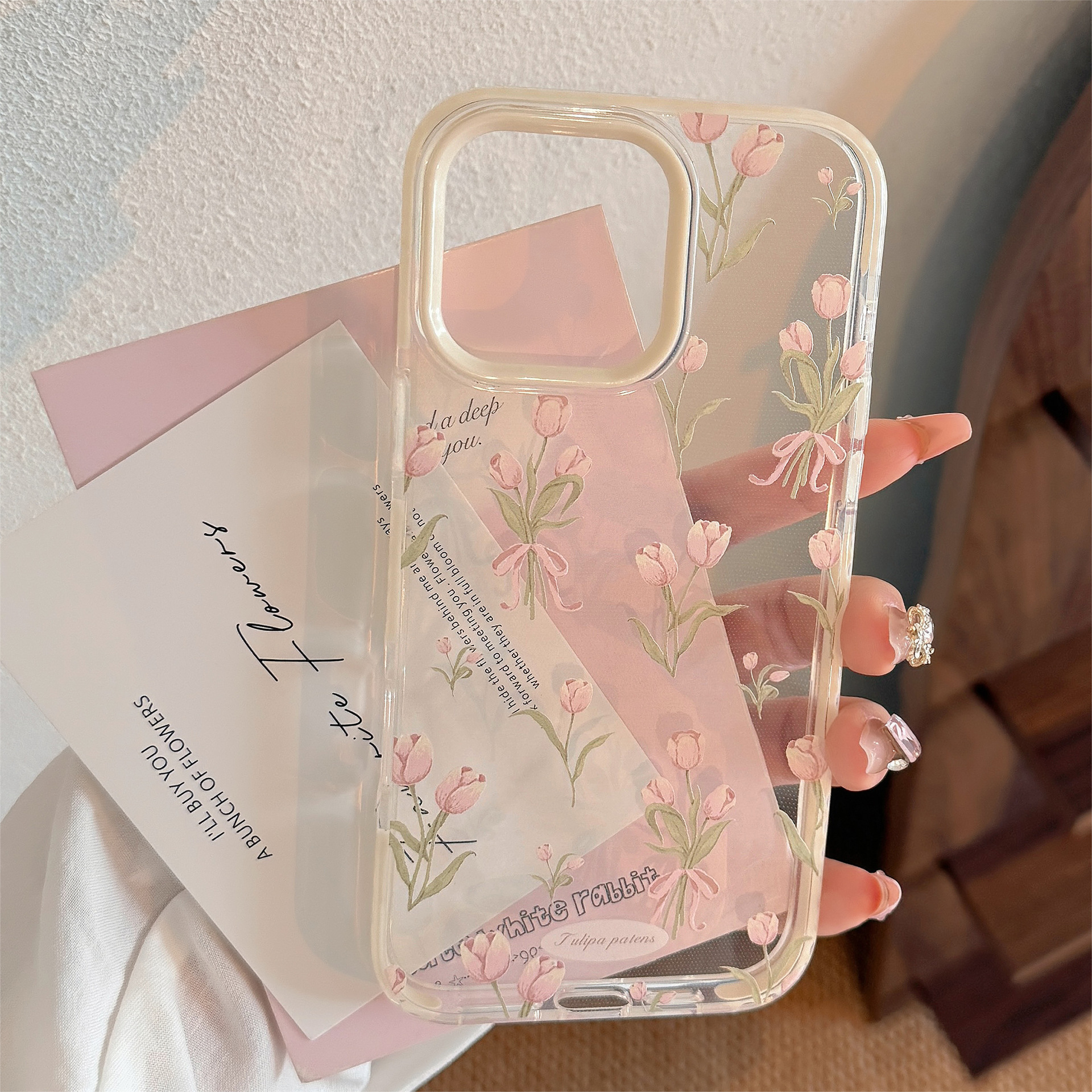 Sweet pink gold iPhone15 Apple 16promax phone case, suitable for 14 fresh flowers 13 transparent 17