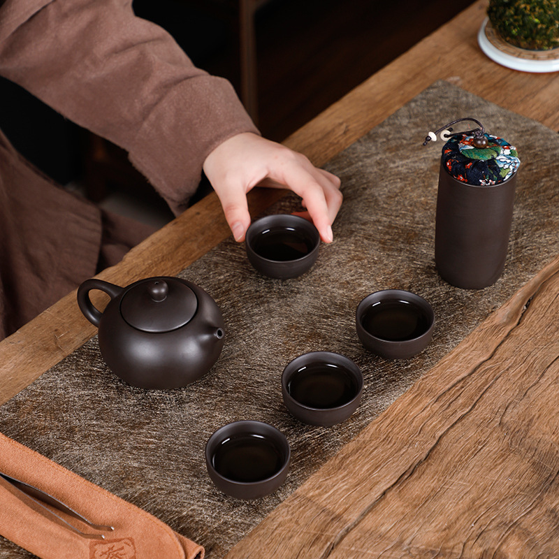 Small Gift Cheap Practical High-Grade Customer Business Logo Purple Clay Tea Set Kung Fu Portable Travel Companion Gift Specification drawing