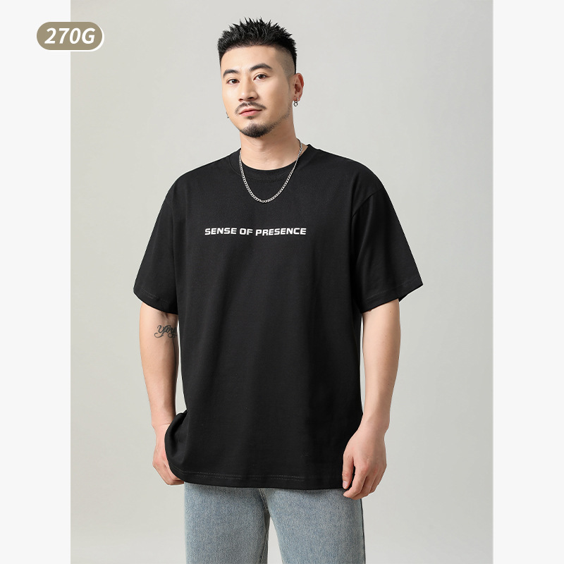voitlus collaboration genuine 270g trendy brand T-shirt for men, fluid silver heavy industry round neck loose pure cotton couple's top T-shirt details Picture