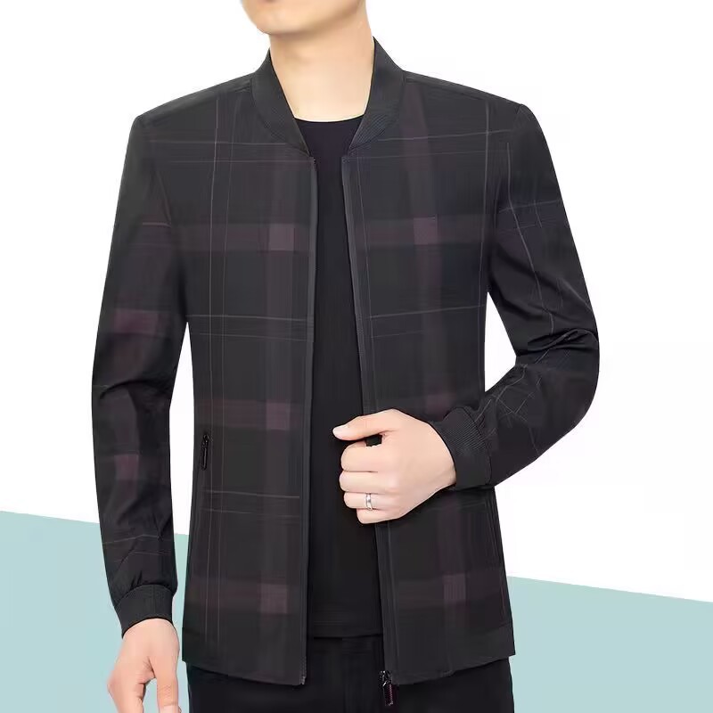 Men's jackets for middle-aged and elderly people, mid-thick jackets for spring and autumn, round-neck casual jackets for middle-aged men, long-sleeved jackets Item Picture