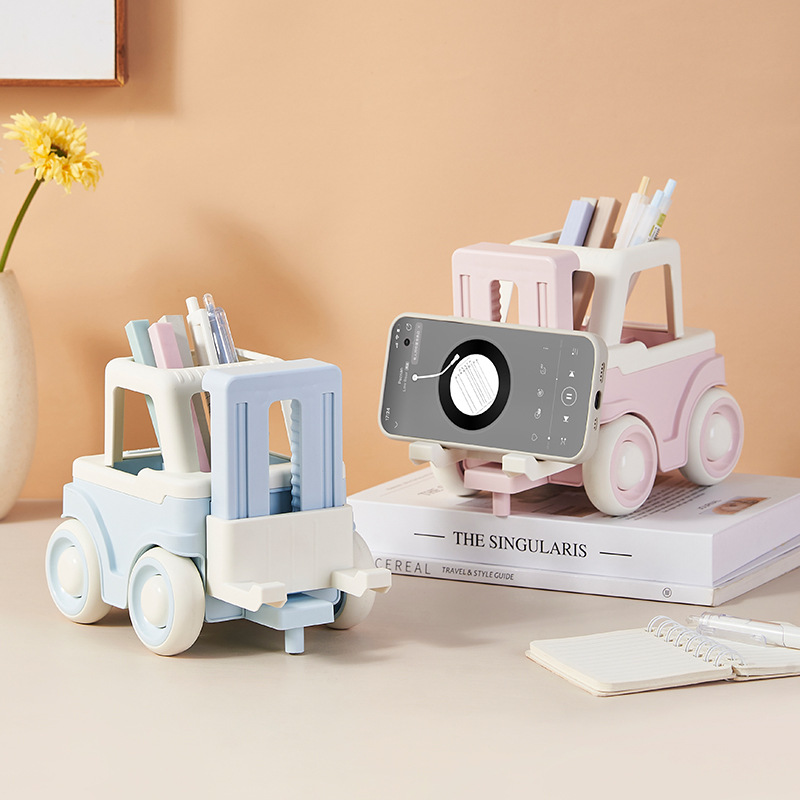 New Cartoon Forklift Pen Holder Multi-Functional Desktop Storage Box Display Creative Mobile Phone Holder For Children And Students Gifts details Picture