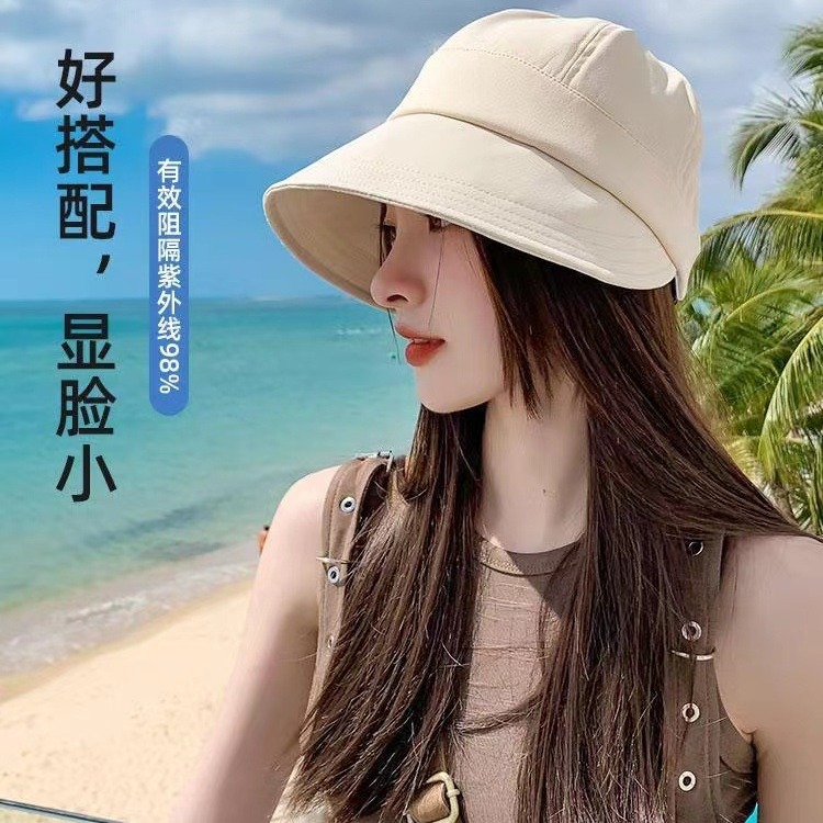 气质百搭显脸小渔夫帽子女夏天防晒复古马术帽日系素颜盆帽遮阳帽