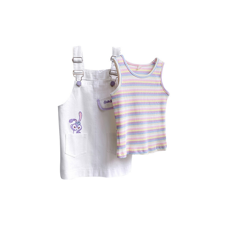 The summer chic children's shoulder dress set, a Korean version of a baby girl's two-piece summer outfit, is trendy and fashionable Item Picture