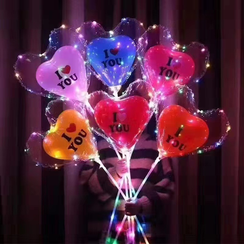 网红透明波波球 发光带灯地推闪光气球 情人节告白爱心波波球批发