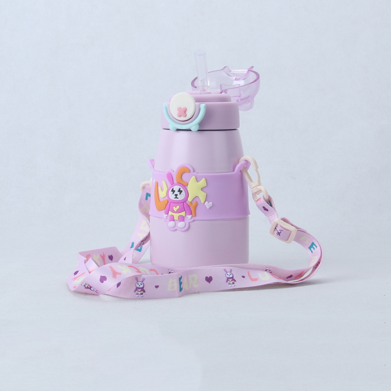Fashion Stainless Steel Children's Cup Backstrap Rope Straw Thermos Cup Export Cheap Cup Flip Flip Bounce details Picture