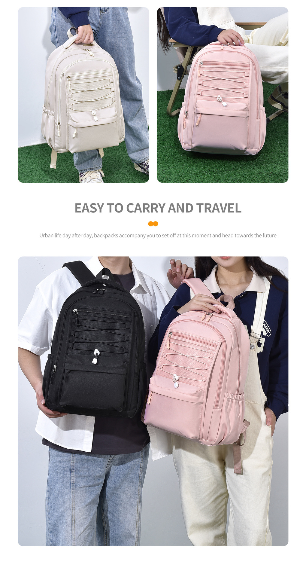 飞莎休闲简约学生书包男加厚蜂巢背包防泼水牛津布双肩包女可印lo详情7