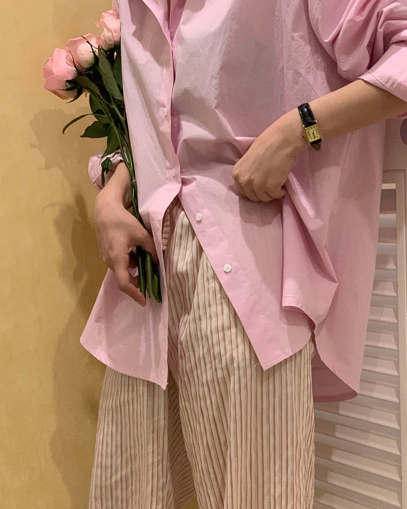 2023年新款粉色条纹衬衫韩版withoutsummer叠穿长袖女式衬衣女详情图2