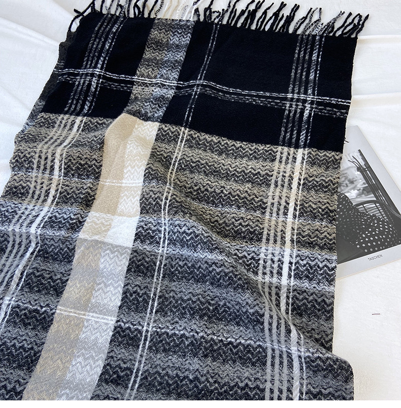 围巾女秋冬季跨境高级感仿羊绒格子流苏披肩学生加厚保暖围脖批发详情31