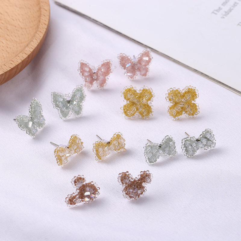 自主品牌 时尚个性小清新蝴蝶小熊耳钉 饰品配件简约百搭镶彩钻耳饰品牌批发