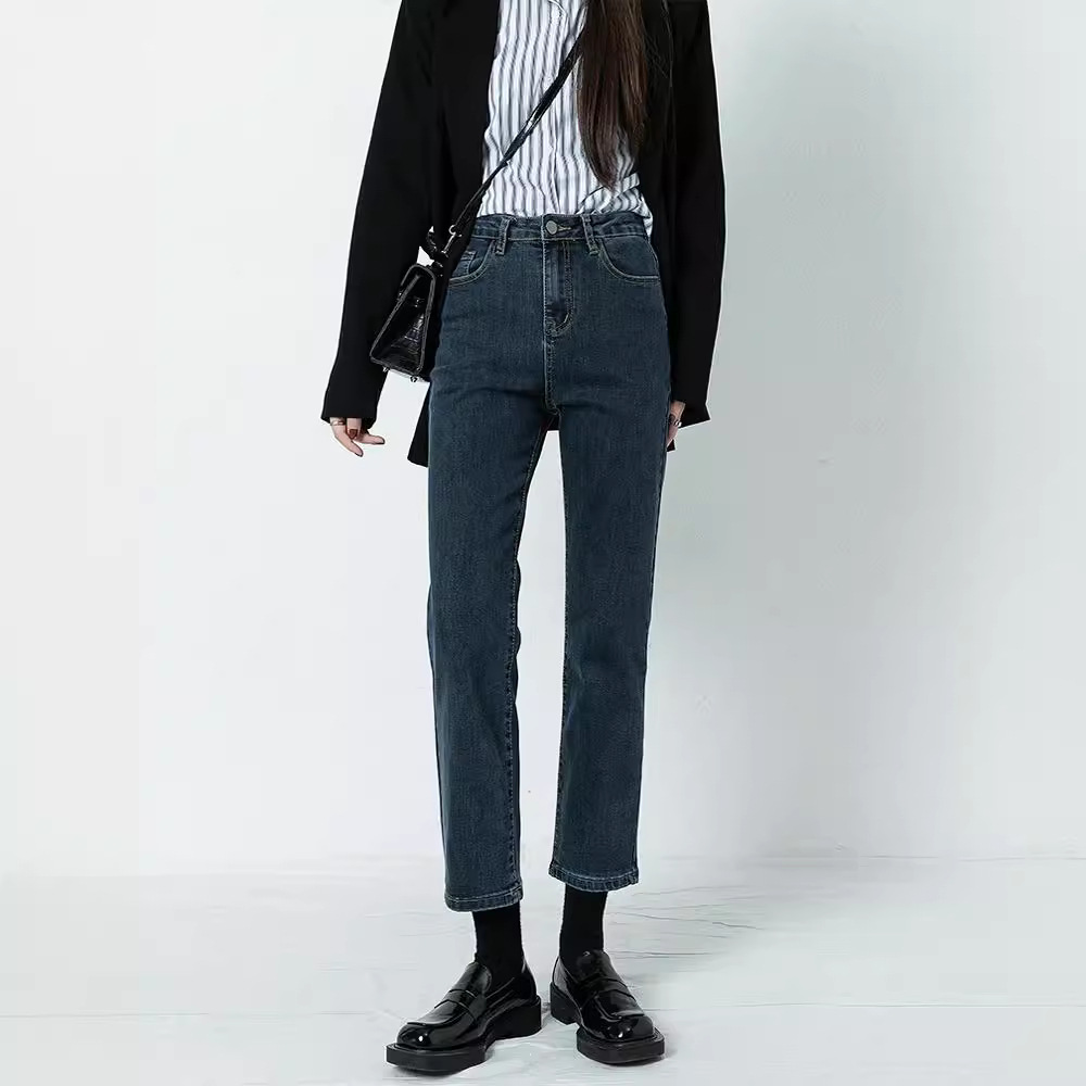 Straight Leg Jeans Women Spring Summer 2024 New Lean High-Waisted Large Size Fat Mm Nine Minutes Small Smoke Pipe Pants Specification drawing