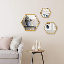 新款六边形复古竹节镜创意DIY装饰镜三件套组合镜客厅装饰镜