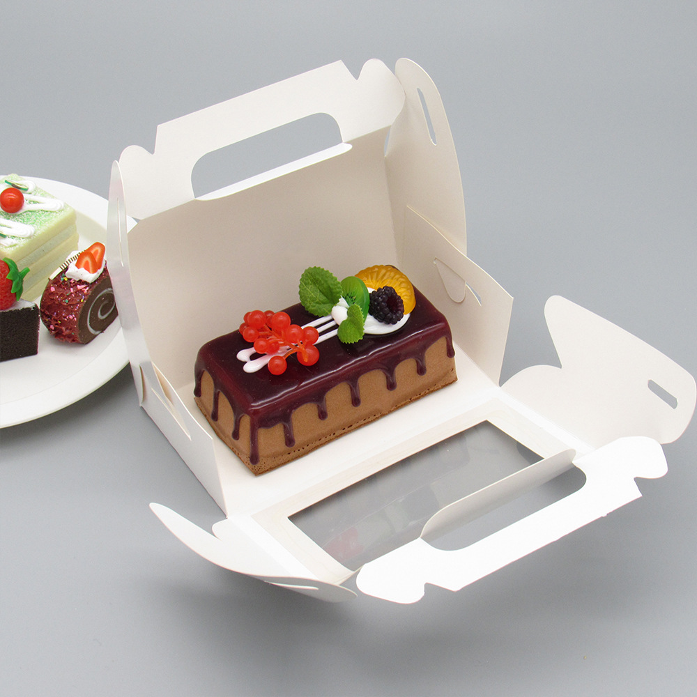 手提毛巾蛋糕卷包装盒透明开窗盒 白卡PVC面包烘焙食品甜品打包盒详情图4