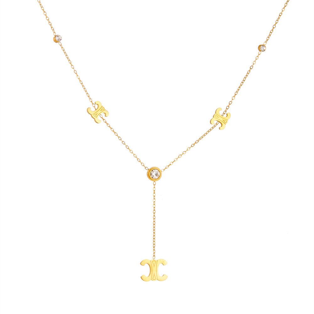 项链/珍珠项链/珍珠/不锈钢项链/锆石项链白底实物图