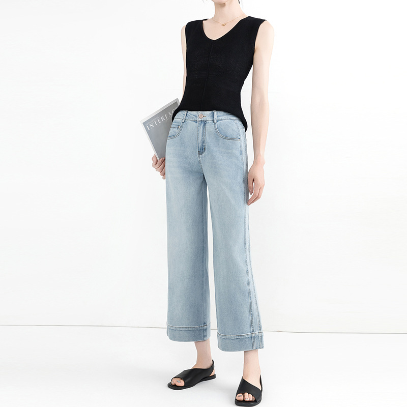 Petite friendly summer thin loose straight-leg jeans for women 2025 high-waisted slimming loose nine-inch grandma pants Specification image