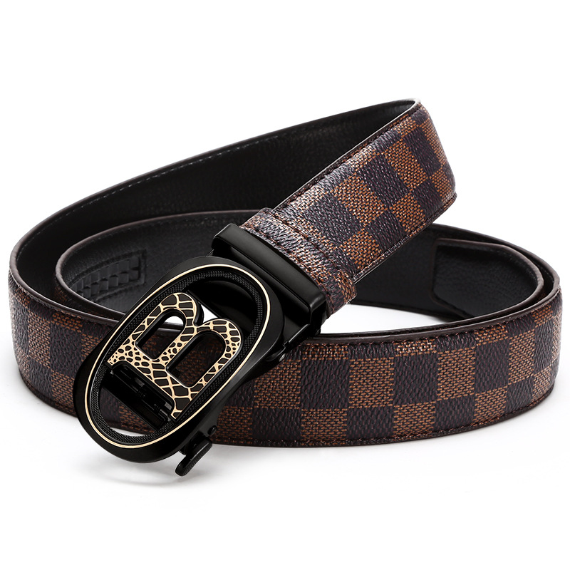 Wholesale of new cross-border belt men's trendy letter alloy automatic flag checkered business fashion belt Item Picture
