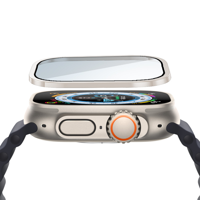 Applicable to apple watch Ultra 1/2 metal frame tempered glass film Apple Watch all-in-one protective film Item Picture