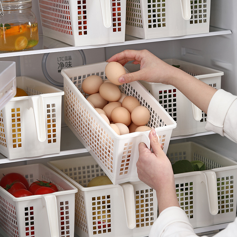 Japanese Hollow Storage Basket Household Refrigerator Storage Box Kitchen Sundries Snacks Storage Basket Desktop Storage Basket Application Scenario