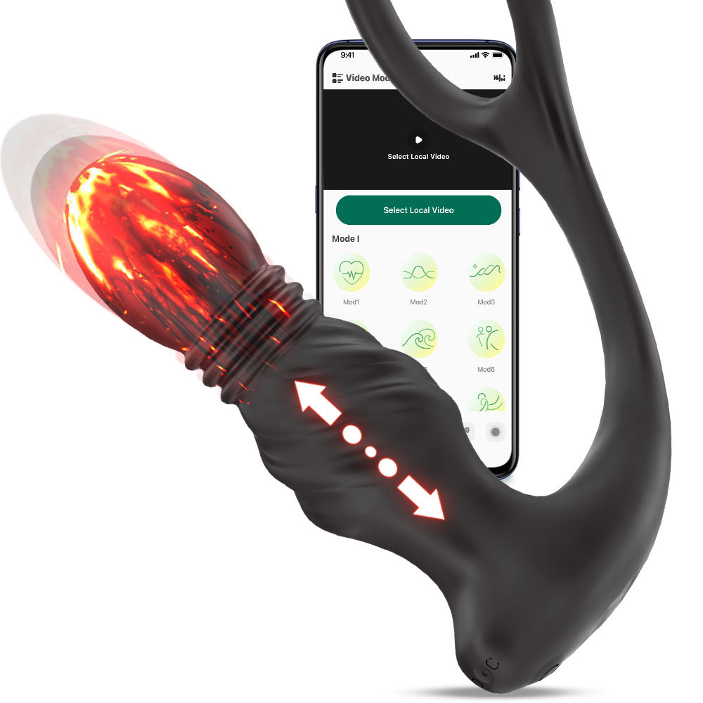 The mobile APP wireless remote control telescopic prostate massage device is worn and used for anal plug massage in adult men full figure