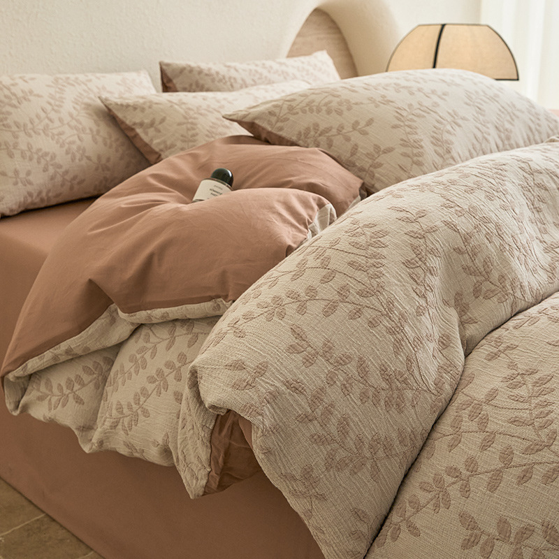 这款很软~全棉三层纱色织提花床上四件套纯棉学生三件套南通家纺