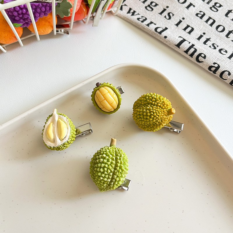 创意仿真水果发夹食玩草莓榴莲石榴发卡可爱树脂边夹趣味桃子发饰详情35