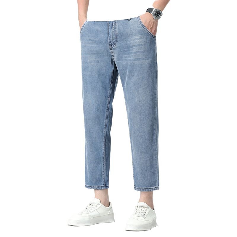 牛仔裤/裤子男士宽松休闲/牛仔短裤男士宽松休闲/牛仔裤男士修身休闲/阔腿牛仔裤男白底实物图