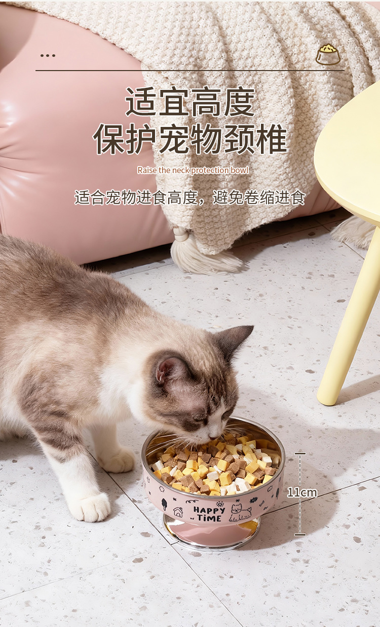跨境宠物不锈钢高脚碗猫咪狗狗通用防打翻保护颈椎碗大口径宠物碗详情3