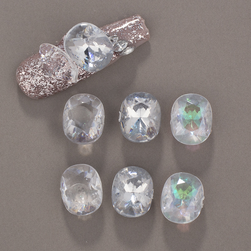 8*10mm oval pigeon egg transparent colored acrylic diamond nail art irregular crystal DIY nail accessory details Picture