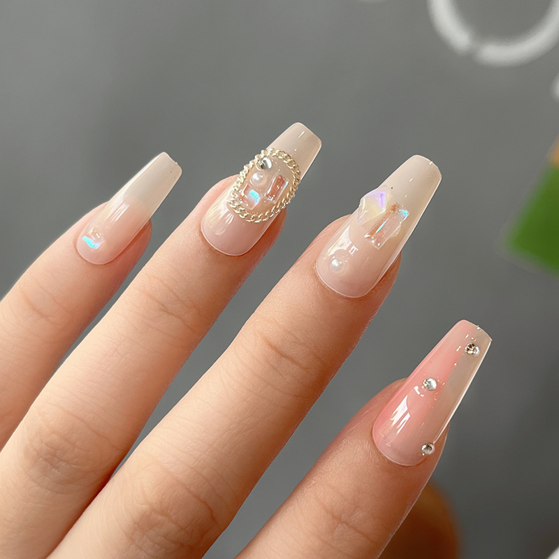 Yuning Light Luxury Glass Moonlight Wear A Hand-Made Aurora Drill Nail Nail Patch In The Long Bride Fake Nails Finished Specification drawing
