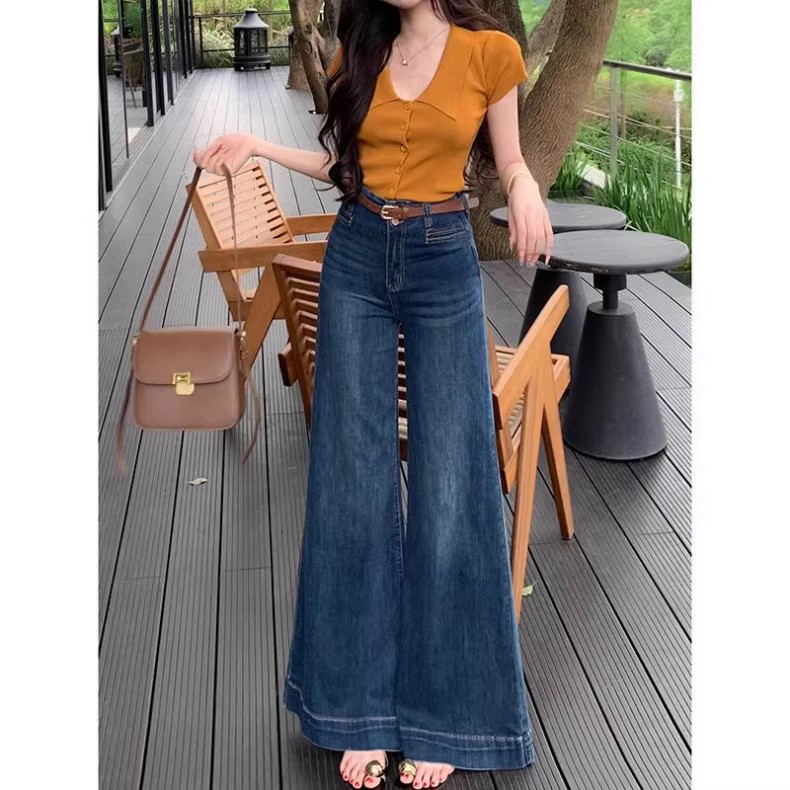 Summer's new retro wide-leg jeans for women 2025. High waist, no leg-hugging, slimming and elongating legs. Same style as Douyin Specification image
