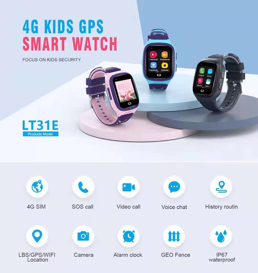 Cross border nuevo LT31E niños smart watch 4G video llamada impermeable foto plug card reloj de teléfono anti-pérdida details Picture