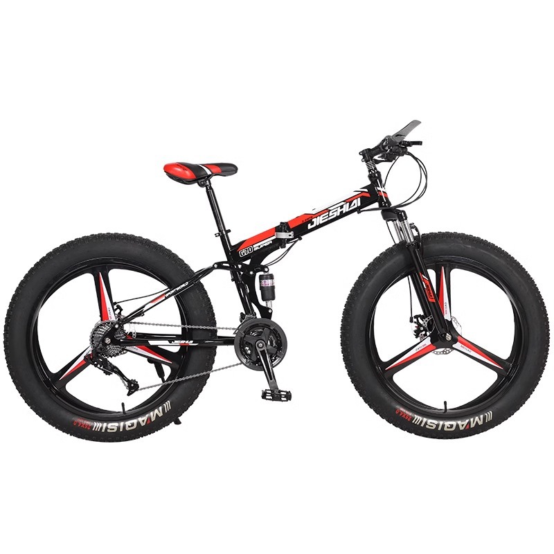 折叠宽胎自行车大粗轮雪地车越野双碟刹减震变速山地男女学生单车