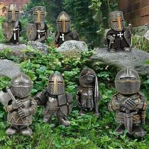 Cross-border Medieval guard sculpture garden decoration armor Knight dwarf guard European sculpture resin crafts