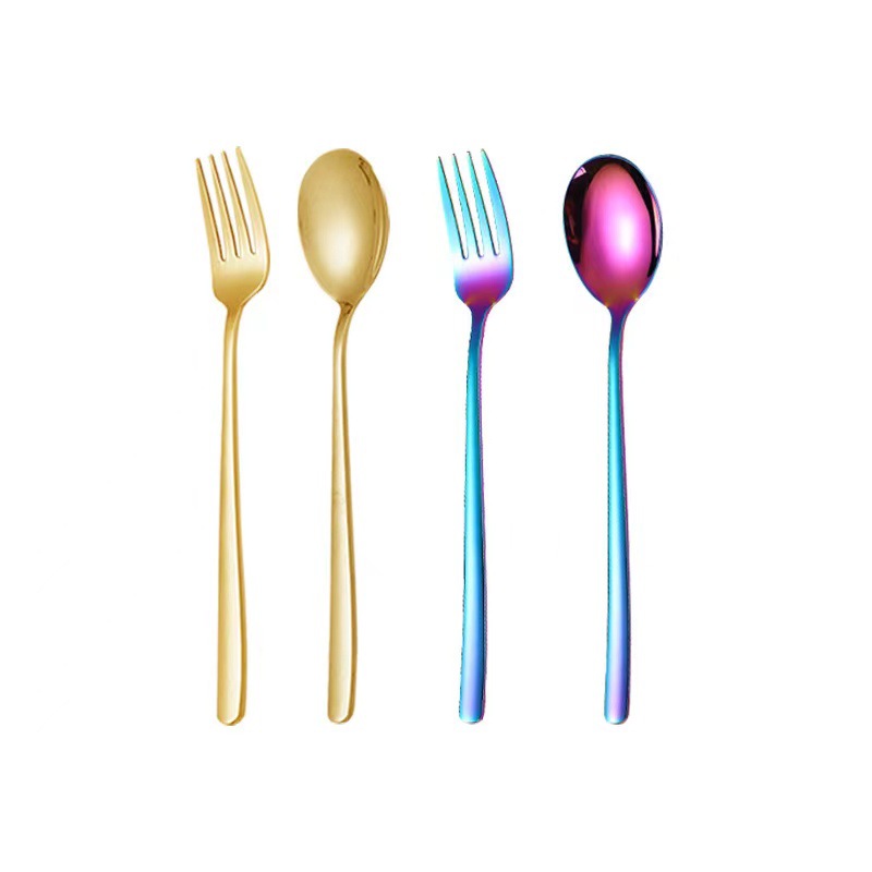 Cross-Border Amazon 304 Stainless Steel Korean Fork Spoon Long Handle Home Dessert Spoon Fork Mixing Spoon Eating Spoon Soup Spoon Item Picture