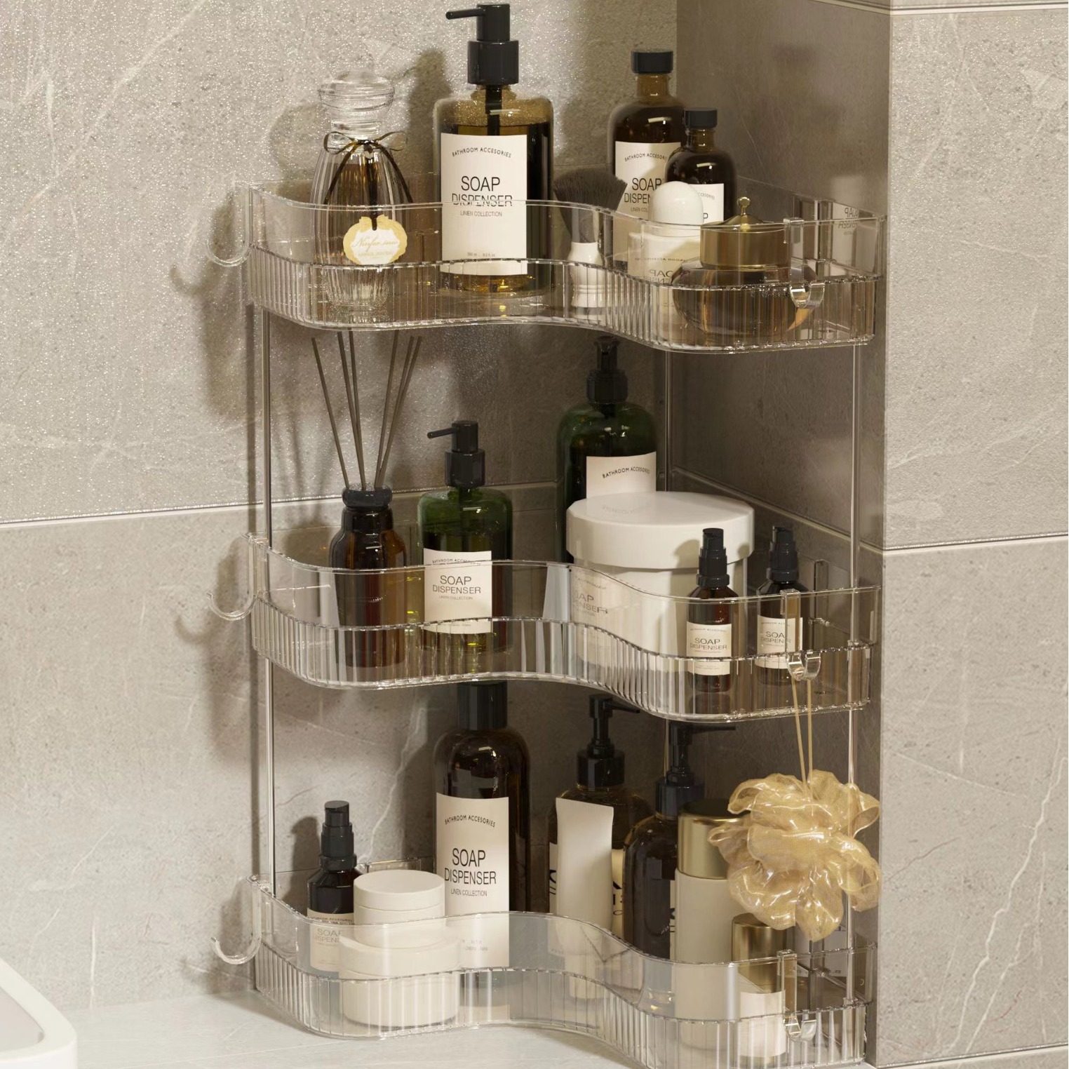 Cosmetics storage shelf Corner bathroom storage box Light luxury bedroom jewelry cosmetics display shelf