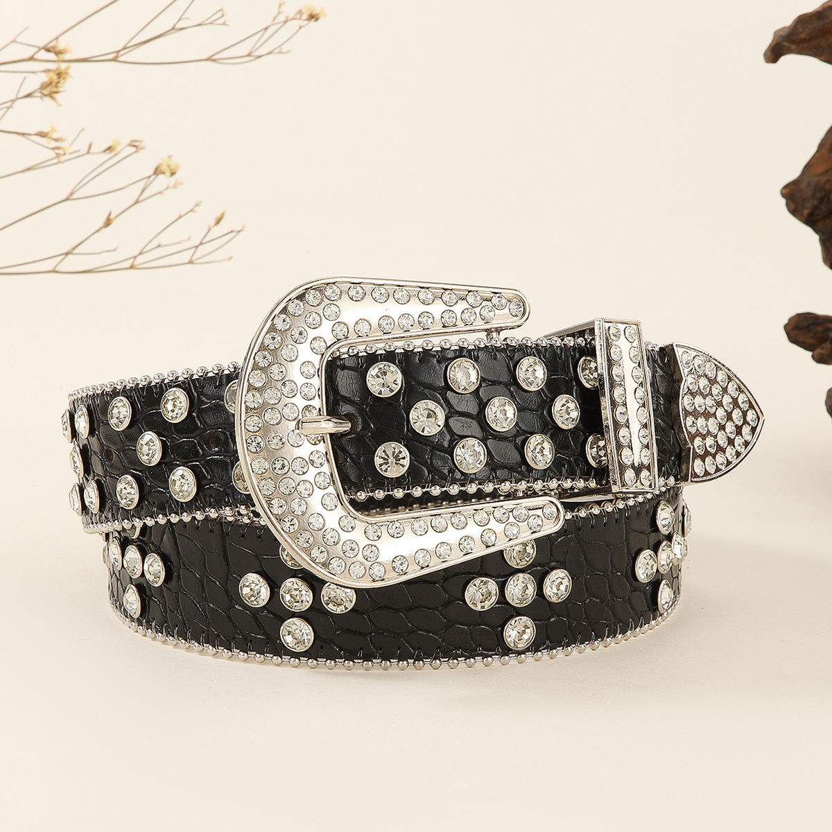 Rhinestone jeans belt, ins sequins, fashionable and versatile women's belt, acrylic pearlescent pastel women's style full diamonds Specification image