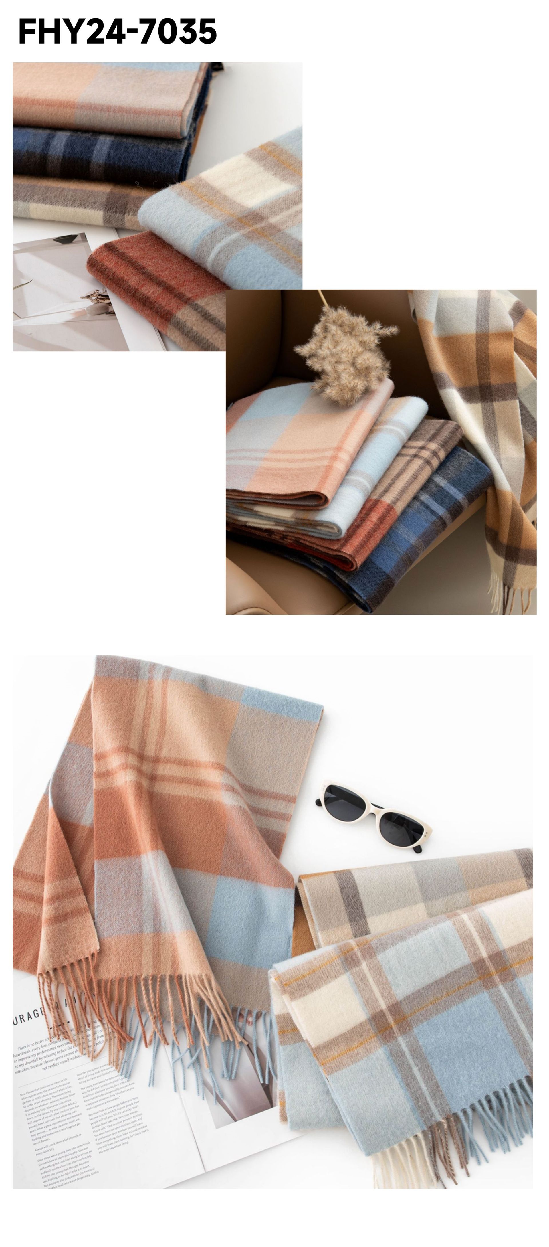 加厚秋冬格子100%羊毛围巾氛围感女百搭保暖wool羊毛围脖舒适披肩详情21