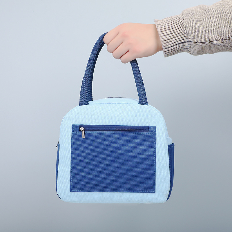 Color-blocked fashionable bento bags, student school handbags, office worker lunch bags with meals, Oxford cloth lunch box bags Specification image