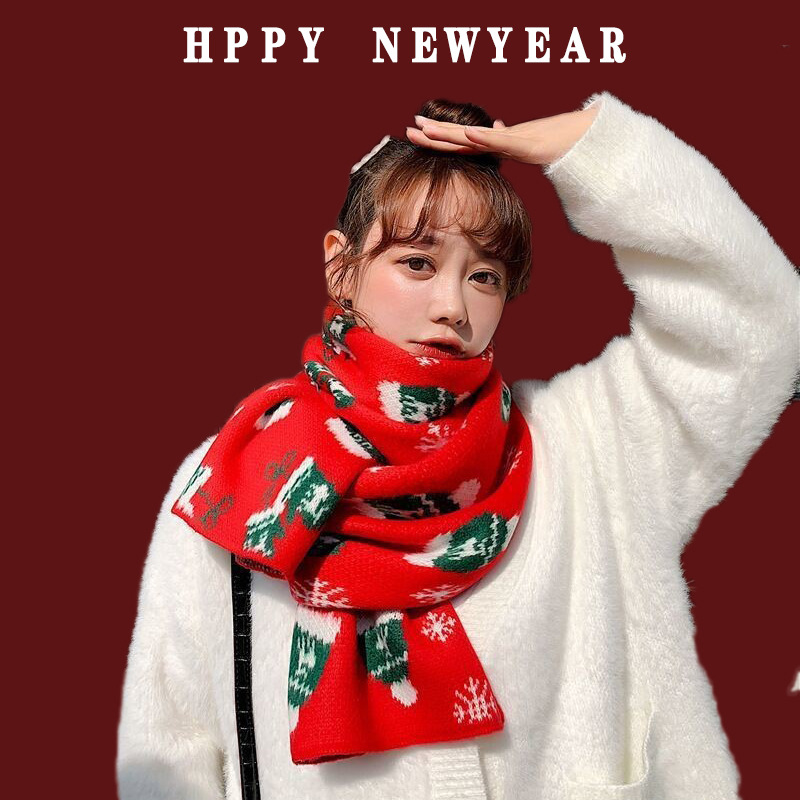 Christmas Deer Knitted Scarf Female Red Thick Warm Bib Student Long Gift Green Christmas Bib Specification drawing