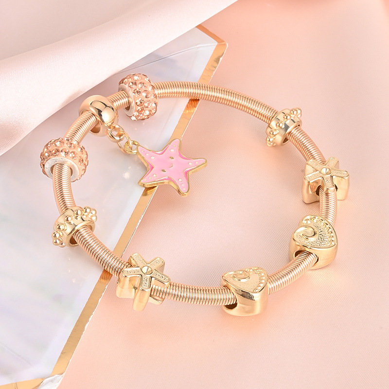Bin Li Bl002 Cross-Border European And American Fashion Starfish Pendant Spring Bracelet Female Love Diamond Drop Oil Love Bracelet Specification drawing