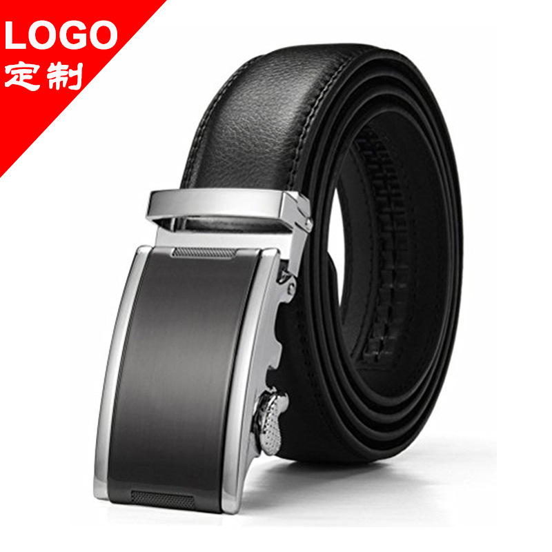 Cross-Border For Men's Fashion Belt Smooth Buckle Toothless Automatic Buckle Cowhide Belt Logo Customization Item Picture